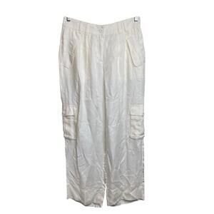 J Crew Women's White Vegan Silk‎ Cargo Pants Size 8 Cupro Sustainable Flowy Boho
